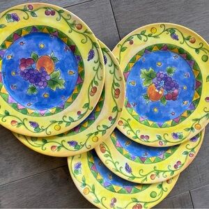 5 Salad Plates Colorful Fruit Melamine Sango Sangria Sue Zipkin 8.5” Yellow Blue
